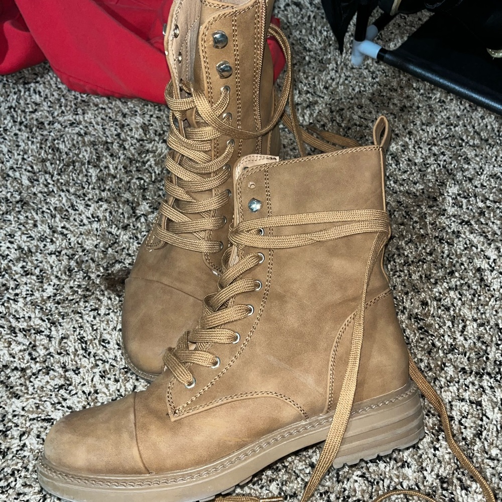Camel color combat boots